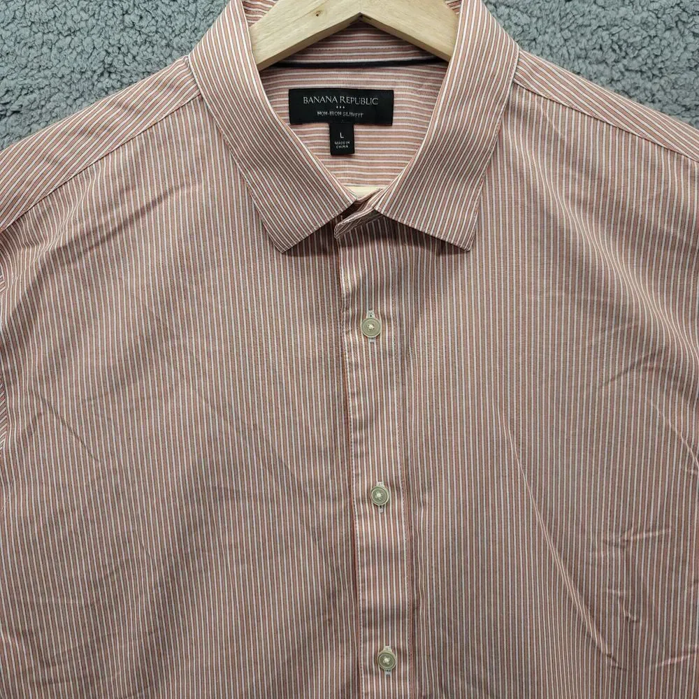 Banana Republic‎ Shirt mens Large Pink stripped Non iron slim fit Long Sleeve